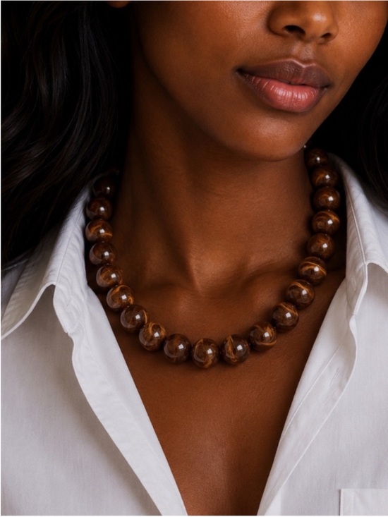 Jewelry - New! Neutral Brown Marbled Beaded Necklace NWOT 4004